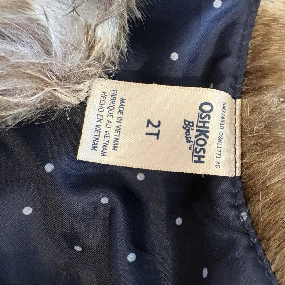 Oshkosh B'gosh Brown Faux Fur Vest Size 2T Whimsical Winter Rustic Charm Boho